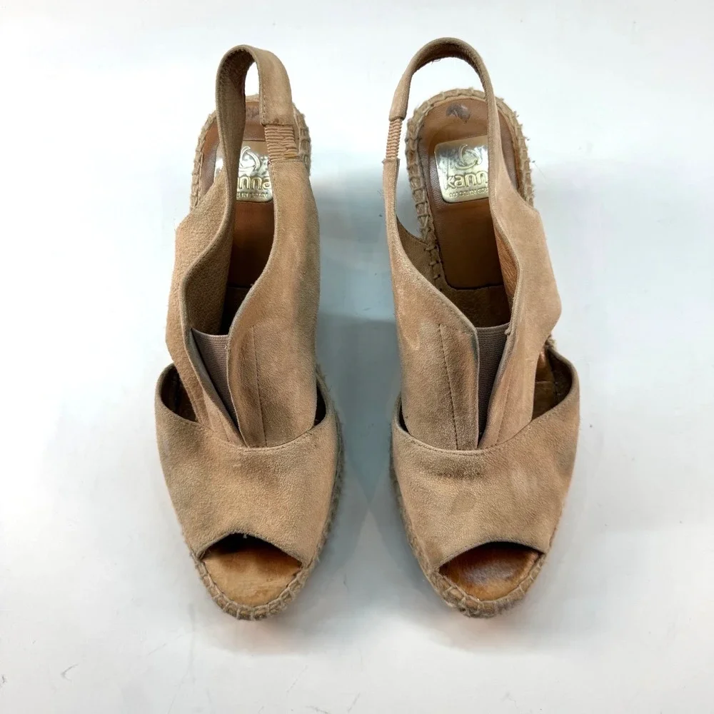 Kanna Espadrille Wedge Suede Sandals Size 40 / US 9 Women's Tan/Beige